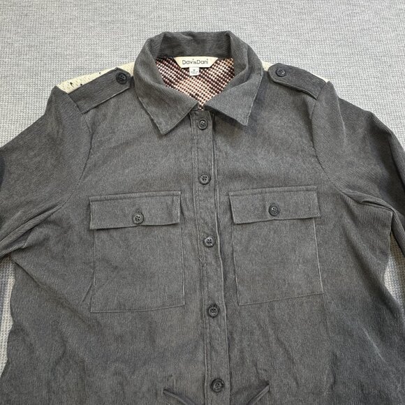 Davi & Dani Womens Size M Gray Jacket Southwestern Aztec Corduroy Boho Shacket - Picture 15 of 16